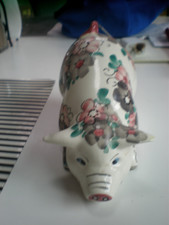 Vintage American Art Pottery Standing Pig Figural Piggy Bank with Blue Bow Tie — listing 2