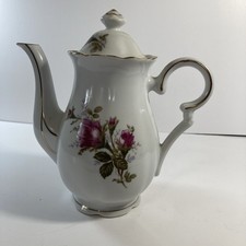 Vintage Moss Rose Porcelain Coffee/Tea Set - Pot, Sugar Bowl & 2 Cups with Saucers — listing 2