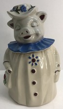 Shawnee Pottery "Winnie" Pig Cookie Jar with Blue Collar and Floral Hat