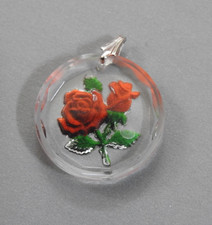 Art Deco Reverse-Carved Blue Glass Intaglio Rose Pendant with Paste Accents — listing 4