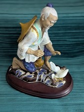 Chinese Shiwan Mudman Figurine - Seated Elder Fisherman with Basket and Jug — listing 2