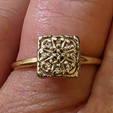 Vintage Diamond or CZ Cluster Cocktail Ring, Gold-Tone Floral Sunburst Design — listing 5