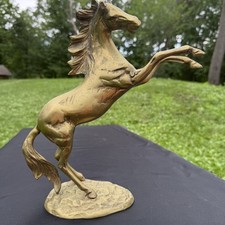 Gilt Rearing Horse Sculpture on Wooden Base