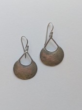 Sterling Silver Crescent Hoop Dangle Earrings with Scrollwork & Beaded Detail — listing 5