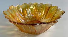 Vintage Marigold Carnival Glass Sunflower Pattern Ruffled Bowl 6" — listing 6