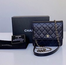 Black Quilted Lambskin Leather Handbag with CC-Style Stitched Logo — listing 2