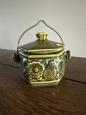 Retro 1970s Green Ceramic Coffee/Drink Set — Tall Lidded Jug/Carafe with Matching Mugs