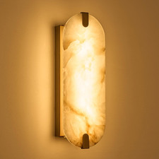 Fluted Alabaster Wall Sconce, Half-Cylinder Ribbed Form — listing 6