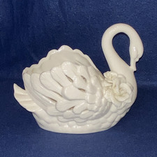 Vintage Ceramic Swan Planter with Applied Roses and Gold Trim — listing 5