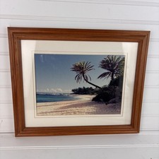 Large Framed Tropical Palm Tree Landscape Art Print, Ornate Silver-Gilt Frame, Double Matted Under Glass — listing 5