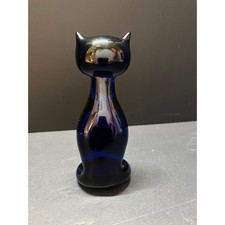 Blue Glass Sitting Cat/Kitten Figurine, 2.5 inch Miniature — listing 6