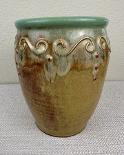 Studio Art Pottery Vase with Applied Flowers and Crystalline Drip Glaze — listing 3