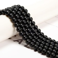 Black Onyx Beaded Necklace with Gold-Tone Spacer Beads and Spring Ring Clasp — listing 2