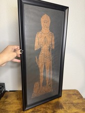Framed Medieval Knight Brass Rubbing on Dark Paper — listing 2