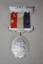 Antique Companions of the Forest of America Fraternal Society Brooch with Celluloid Elk Medallion and Devotional Charms — listing 3