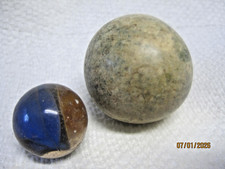 Antique Clay Marbles Lot of 26, Handmade Painted Commons, Approx. 1.3 cm — Blues, Rose, Greens & Ochre — listing 4
