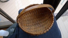 Vintage Woven Splint Basket with Lid and Double Swing Handles — listing 5
