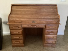 Antique Oak Tambour Roll Top Writing Desk with Lower Shelf — listing 2