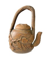 Chinese Bamboo-Form Pottery Teapot with Carved Calligraphy Panel — listing 5