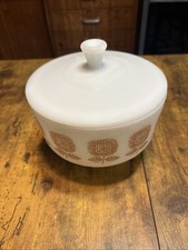 Vintage Milk Glass Casserole Dish with Green Floral Pattern and Clear Lid — listing 6