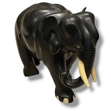 Vintage Hand-Carved Ebony Wood Elephant Bookend with Faux Book, African Folk Art — listing 3