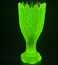 Vintage Vaseline Uranium Glass Flower Frog Bowl, Yellow Satin Finish, 5.5 inch — listing 2