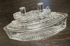 Cobalt Blue Pressed Glass "Remember the Maine" Battleship Covered Dish (Ship + Wave Base Lid) — listing 4