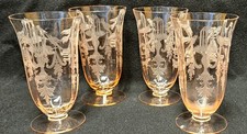 Pair of Antique Etched Glass Tumblers with Star-Cut Base, Scroll and Lace Band Motif — listing 5
