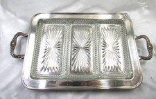 Leonard Three-Sectioned Silverplated Rim Relish Dish with Starburst Cut Glass Insert — listing 2