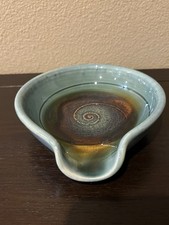 Handmade Studio Pottery Spoon Rest with Presidential Eagle Seal Motif, Bright Orange Glaze — listing 2