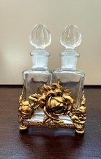 Vintage Faux Leather Travel Vanity/Perfume Bottle Case with 5 Glass Bottles — listing 6