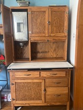 Antique Oak Hoosier Cabinet with Tambour Roll Front and Porcelain Work Surface Sellers / McDougall / Napanee