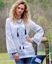 Tasha Polizzi Collection Women's Chambray Denim Tunic Shirt with Floral Lace Patchwork, Size S — listing 6