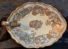Pair of Antique Hand-Painted Porcelain Footed Salt Cellars/Nut Dishes with Roses and Gold Moriage — listing 4