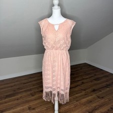 Hot Pink Sheer Lace Fringe Mini Dress / Chemise