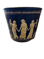 Weller Pottery Blue Ware Chase Triple Bud Vase, 8.5 inch, Cameo Horse & Rider Relief