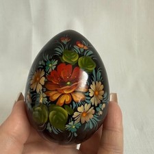 Set of 3 Hand-Painted Wooden Easter Eggs, Folk Art Floral Motif — listing 4