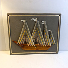 Handmade Folk Art String Art Sailing Ship Model with Wooden Masts — listing 4