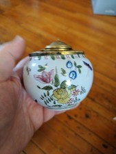Antique French Faience Inkstand (Encrier) with Twin Inkwells - Yellow Mustard Ground with Hand-Painted Flowers, DE Mark Only the DE initials and wheel are prese