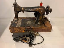 Antique Singer Treadle Sewing Machine with Cast Iron Base, Drop-Leaf Oak Table and Bentwood Cover