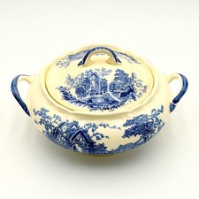 Antique Blue & White Transferware Covered Vegetable Tureen, 'Triangle' Pattern — listing 6