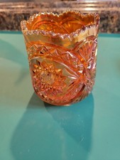 Marigold Carnival Glass Two-Handled Spooner / Open Sugar in Thistle Pattern — listing 3