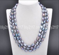Pair of Peacock Black Freshwater Baroque Pearl Necklaces with Pearl-Set Clasps — listing 2