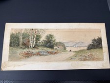 Antique Watercolor Landscape Painting with River, Cottage & Tree, Signed — listing 2