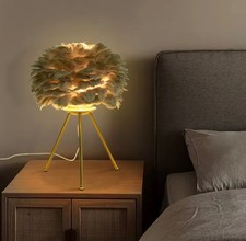 Mid-Century Modern Style Tripod Table Lamp with Turned Wood & Frosted Glass Stem and Green Spiral Fabric Shade
