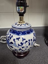 Vintage Chinoiserie Ceramic Table Lamp with Raised Enamel Prunus Blossom & Tassel Decoration
