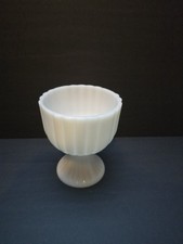 Vintage White Milk Glass Footed Compote with Embossed Grape and Leaf Pattern — listing 6