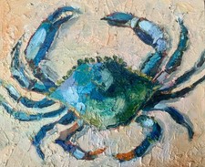 Framed Blue Crab Oil Painting on Canvas, Coastal Wall Art — listing 6
