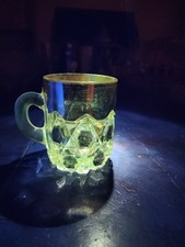 Green Uranium Depression Glass Two-Handled Bowl with Paneled Body