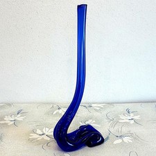 Vintage Blue Swirl Glass Serving Bowl with Scalloped Rim — listing 5